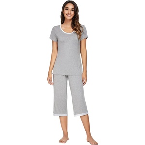 image:imageWiWi Viscose from Bamboo Pajamas Set for Women Super Soft Short Sleeve Tops Capri Pants Sleepwear Cooling Pjs Sets S3XAheather Grey