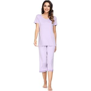 image:imageWiWi Viscose from Bamboo Pajamas Set for Women Super Soft Short Sleeve Tops Capri Pants Sleepwear Cooling Pjs Sets S3XAtaro Purple
