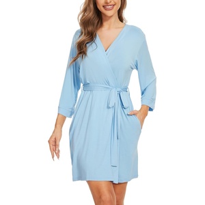 image:imageWiWi Viscose from Bamboo Robe for Women Soft Lightweight Bathrobe with Pockets Kimono Spa Robes Cooling Loungewear SXXLBpale Blue