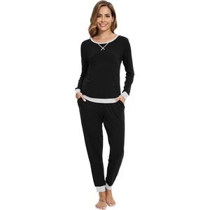 image:imageWiWi Viscose from Bamboo Womens Pajama Set Crew Neck Soft LongSleeve Top  Yoga Pants Sets with Pocket SXXLBlack