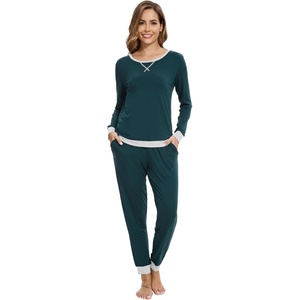 image:imageWiWi Viscose from Bamboo Womens Pajama Set Crew Neck Soft LongSleeve Top  Yoga Pants Sets with Pocket SXXLDark Bluish Green