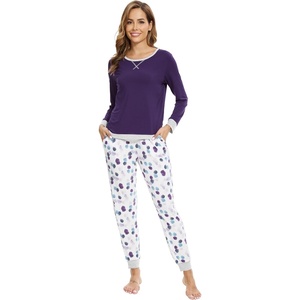 image:imageWiWi Viscose from Bamboo Womens Pajama Set Crew Neck Soft LongSleeve Top  Yoga Pants Sets with Pocket SXXLDark Purpledark Purple Dots