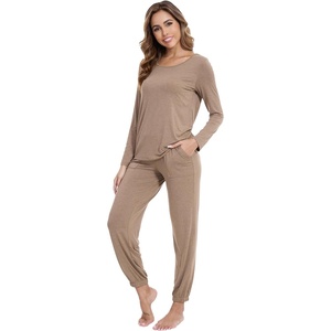 image:imageWiWi Viscose from Bamboo Womens Pajama Set Soft Long Sleeve Pajamas Sets SXXLCamel
