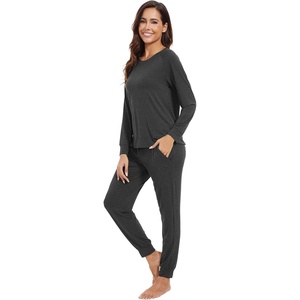 image:imageWiWi Viscose from Bamboo Womens Pajama Set Soft Long Sleeve Pajamas Sets SXXLCharcoal Heather