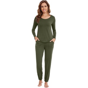 image:imageWiWi Viscose from Bamboo Womens Pajama Set Soft Long Sleeve Pajamas Sets SXXLDark Fence Green