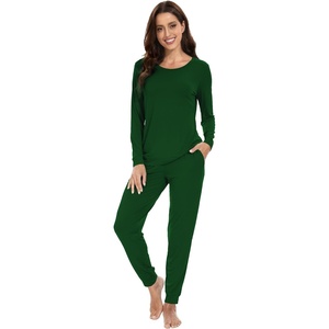 image:imageWiWi Viscose from Bamboo Womens Pajama Set Soft Long Sleeve Pajamas Sets SXXLDark Green