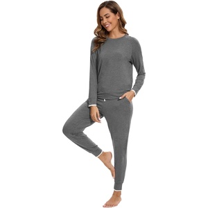 image:imageWiWi Viscose from Bamboo Womens Pajama Set Soft Long Sleeve Pajamas Sets SXXLDark Heather Grey