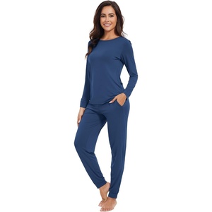 image:imageWiWi Viscose from Bamboo Womens Pajama Set Soft Long Sleeve Pajamas Sets SXXLInk Blue