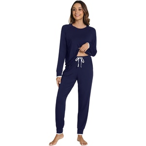 image:imageWiWi Viscose from Bamboo Womens Pajama Set Soft Long Sleeve Pajamas Sets SXXLNavy