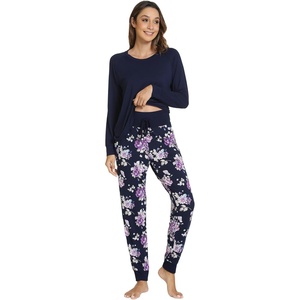 image:imageWiWi Viscose from Bamboo Womens Pajama Set Soft Long Sleeve Pajamas Sets SXXLNavydark NavyPurple Floral