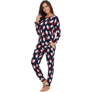 image:imageWiWi Viscose from Bamboo Womens Pajama Set Soft Long Sleeve Pajamas Sets SXXLSanta Claus on Navy