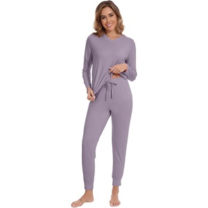 image:imageWiWi Viscose from Bamboo Womens Pajama Set Soft Long Sleeve Pajamas Sets SXXLViolet
