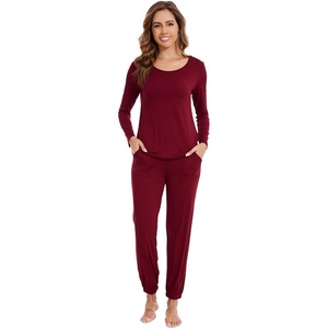 image:imageWiWi Viscose from Bamboo Womens Pajama Set Soft Long Sleeve Pajamas Sets SXXLWine