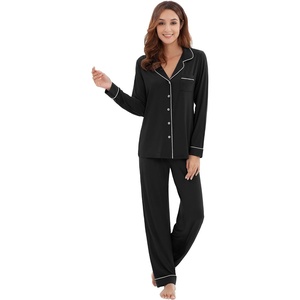 image:imageWiWi Viscose from Bamboo Womens Pajamas Set Super Soft Button Down Top and Pants Sleepwear Cooling Pjs S3XAblack
