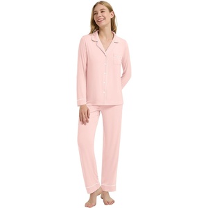 image:imageWiWi Viscose from Bamboo Womens Pajamas Set Super Soft Button Down Top and Pants Sleepwear Cooling Pjs S3XAcream Pink