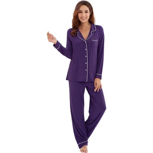 image:imageWiWi Viscose from Bamboo Womens Pajamas Set Super Soft Button Down Top and Pants Sleepwear Cooling Pjs S3XAdark Purple