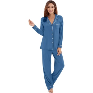 image:imageWiWi Viscose from Bamboo Womens Pajamas Set Super Soft Button Down Top and Pants Sleepwear Cooling Pjs S3XAprussian Blue