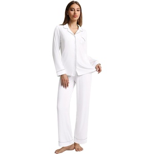 image:imageWiWi Viscose from Bamboo Womens Pajamas Set Super Soft Button Down Top and Pants Sleepwear Cooling Pjs S3XAraw White