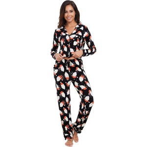 image:imageWiWi Viscose from Bamboo Womens Pajamas Set Super Soft Button Down Top and Pants Sleepwear Cooling Pjs S3XAsanta Claus on Black