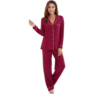 image:imageWiWi Viscose from Bamboo Womens Pajamas Set Super Soft Button Down Top and Pants Sleepwear Cooling Pjs S3XAwine