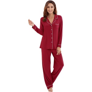 image:imageWiWi Viscose from Bamboo Womens Pajamas Set Super Soft Button Down Top and Pants Sleepwear Cooling Pjs S3XAwine Red