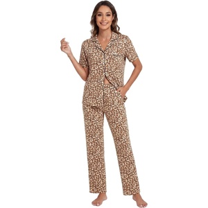 image:imageWiWi Viscose from Bamboo Womens Pajamas Set Super Soft Button Down Top and Pants Sleepwear Cooling Pjs S3XBbrown Leopard