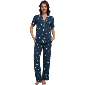 image:imageWiWi Viscose from Bamboo Womens Pajamas Set Super Soft Button Down Top and Pants Sleepwear Cooling Pjs S3XBdark Navy Star