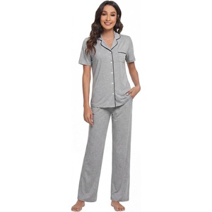 image:imageWiWi Viscose from Bamboo Womens Pajamas Set Super Soft Button Down Top and Pants Sleepwear Cooling Pjs S3XBheather Grey