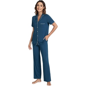 image:imageWiWi Viscose from Bamboo Womens Pajamas Set Super Soft Button Down Top and Pants Sleepwear Cooling Pjs S3XBpeacock Blue