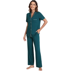 image:imageWiWi Viscose from Bamboo Womens Pajamas Set Super Soft Button Down Top and Pants Sleepwear Cooling Pjs S3XBpeacock Green