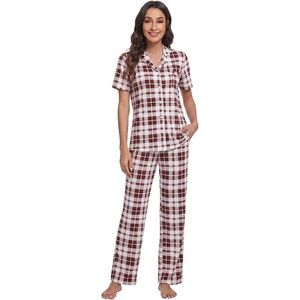 image:imageWiWi Viscose from Bamboo Womens Pajamas Set Super Soft Button Down Top and Pants Sleepwear Cooling Pjs S3XBredwhite Plaid