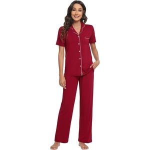 image:imageWiWi Viscose from Bamboo Womens Pajamas Set Super Soft Button Down Top and Pants Sleepwear Cooling Pjs S3XBwine Red