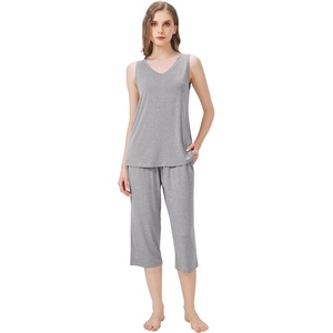 image:imageWiWi Women Pajama Set Sleeveless Top with Capri Pants Viscose from Bamboo Super Soft VNeck Tank Cooling PJ Sets SXXLBheather Grey