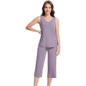 image:imageWiWi Women Pajama Set Sleeveless Top with Capri Pants Viscose from Bamboo Super Soft VNeck Tank Cooling PJ Sets SXXLCviolet
