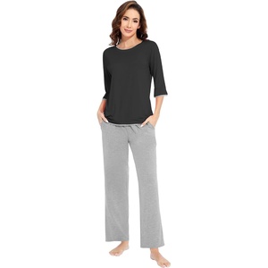 image:imageWiWi Womens 34 Sleeve Pajamas Set Soft Cooling Bamboo Viscose Top with Pants Sleepwear Plus Size Pjs S4X with PocketsAblacklight Heather Grey