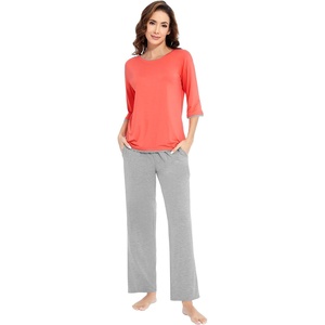 image:imageWiWi Womens 34 Sleeve Pajamas Set Soft Cooling Bamboo Viscose Top with Pants Sleepwear Plus Size Pjs S4X with PocketsAcoralheather Grey