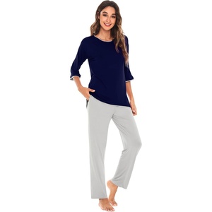 image:imageWiWi Womens 34 Sleeve Pajamas Set Soft Cooling Bamboo Viscose Top with Pants Sleepwear Plus Size Pjs S4X with PocketsAnavylight Grey