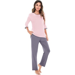 image:imageWiWi Womens 34 Sleeve Pajamas Set Soft Cooling Bamboo Viscose Top with Pants Sleepwear Plus Size Pjs S4X with PocketsApinkpurplish Grey