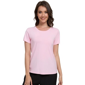 image:imageWiWi Womens Bamboo Viscose Scoop Neck Short Sleeve T Shirt Casual Summer Cooling Basic Tee Tops Soft Lounge Pajamas SXXLApink