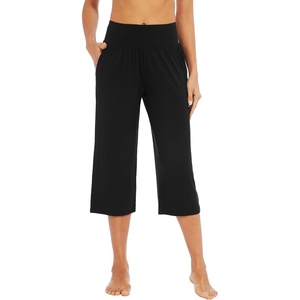 image:imageWiWi Womens Bamboo Viscose Super Soft Capri Wide Leg Yoga Pants Capris Sweatpants Lounge Bottoms with Pockets SXXLBlack