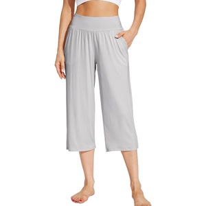 image:imageWiWi Womens Bamboo Viscose Super Soft Capri Wide Leg Yoga Pants Capris Sweatpants Lounge Bottoms with Pockets SXXLGrey
