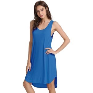 image:imageWiWi Womens Cooling Nightgowns Bamboo Viscose Sleeveless Sleep Shirts Super Soft Tank Night Dress Plus Size Sleepwear S4XAbright Blue
