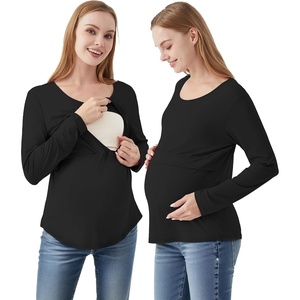 image:imageWiWi Womens Maternity Pajamas Top Viscose from Bamboo Pjs for Breastfeeding Long Sleeve Nursing Loungewear Pajamas SXXLBlack