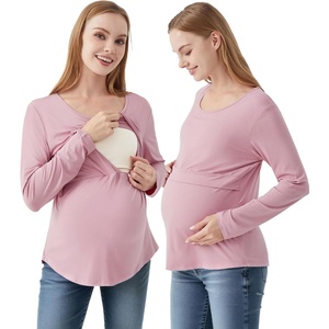 image:imageWiWi Womens Maternity Pajamas Top Viscose from Bamboo Pjs for Breastfeeding Long Sleeve Nursing Loungewear Pajamas SXXLMauve Pink