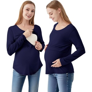 image:imageWiWi Womens Maternity Pajamas Top Viscose from Bamboo Pjs for Breastfeeding Long Sleeve Nursing Loungewear Pajamas SXXLNavy