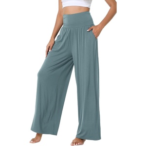 image:imageWiWi Womens Pajama Pants Bamboo Viscose Super Soft Wide Leg Palazzo Lounge Yoga Cooling Sleep Bottoms with Pockets SXXLAdusty Blue