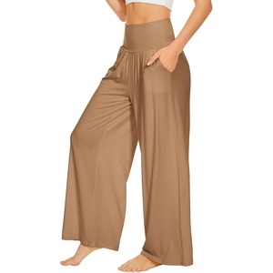 image:imageWiWi Womens Pajama Pants Bamboo Viscose Super Soft Wide Leg Palazzo Lounge Yoga Cooling Sleep Bottoms with Pockets SXXLAkhaki