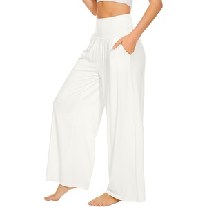 image:imageWiWi Womens Pajama Pants Bamboo Viscose Super Soft Wide Leg Palazzo Lounge Yoga Cooling Sleep Bottoms with Pockets SXXLAraw White
