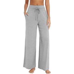 image:imageWiWi Womens Pajama Pants Bamboo Viscose Super Soft Wide Leg Palazzo Lounge Yoga Cooling Sleep Bottoms with Pockets SXXLBheather Grey