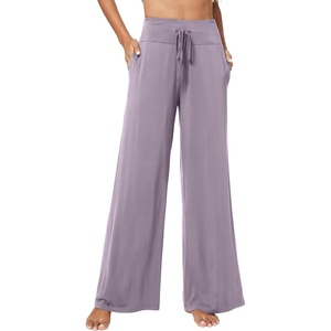 image:imageWiWi Womens Pajama Pants Bamboo Viscose Super Soft Wide Leg Palazzo Lounge Yoga Cooling Sleep Bottoms with Pockets SXXLBviolet